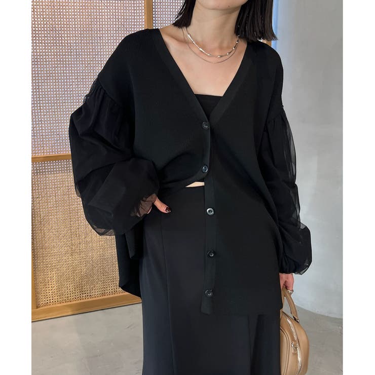 MUVEIL チュールスリーブカーディガン