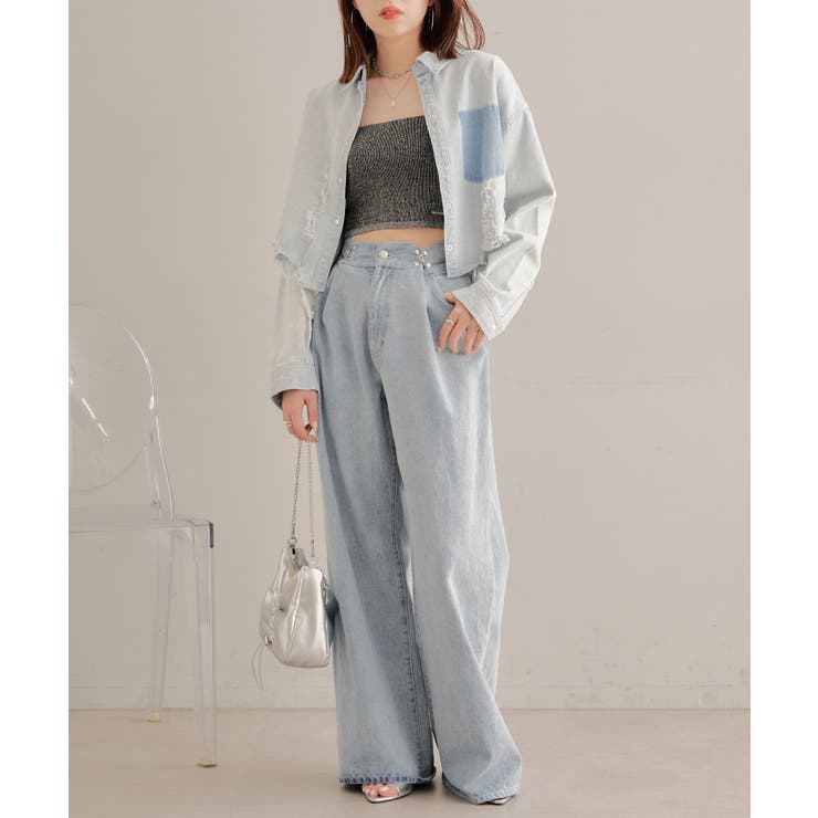 Chico】ダメージデニムショートSH[品番：PALW0003242]｜PAL GROUP  OUTLET（パルグループアウトレット）のレディースファッション通販｜SHOPLIST（ショップリスト）