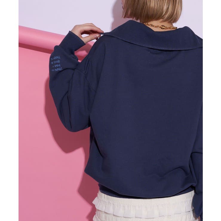 Ciaopanic】袖刺繍ハーフZIPオーバースウェット[品番