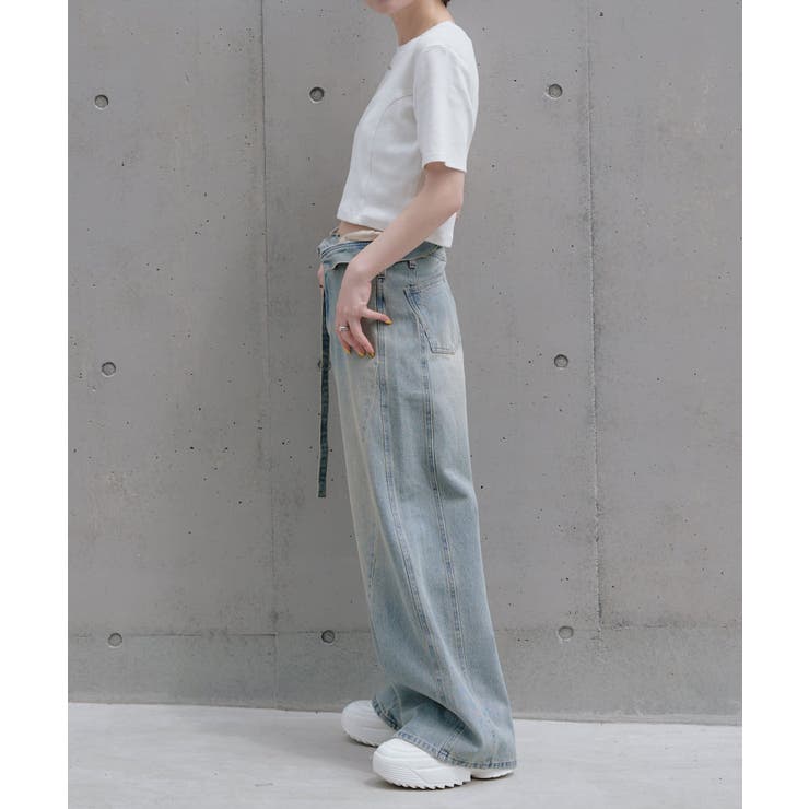RAY CASSIN】ウエスト折り返しワイドデニムPT[品番:PALW0003307 RAY CASSIN】ウエスト折り返しワイドデニムPT[品番:PALW0003307