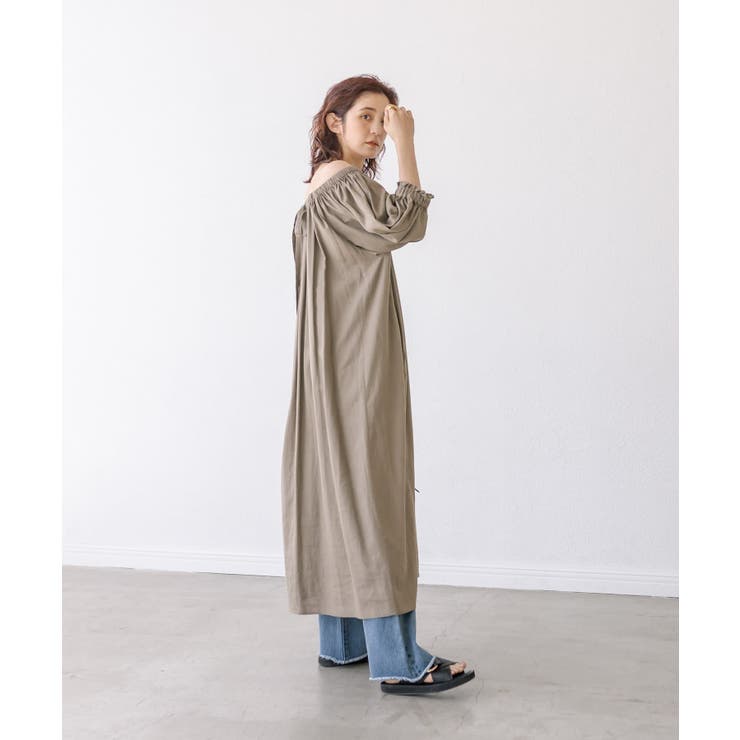 定価約2.5万⭐︎RIVE DROITEリネンレーヨンギャザーワンピース ロング 定価約2.5万⭐︎RIVE DROITEリネンレーヨンギャザーワンピース