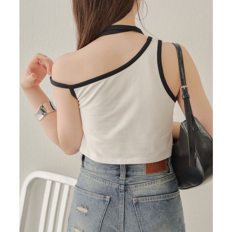 【Chico】チョーカー付アシメワンショル刺繍タンクトップ | PAL GROUP OUTLET | 詳細画像3 