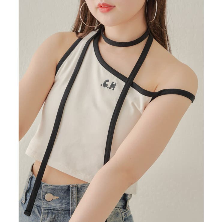 【Chico】チョーカー付アシメワンショル刺繍タンクトップ | PAL GROUP OUTLET | 詳細画像7 