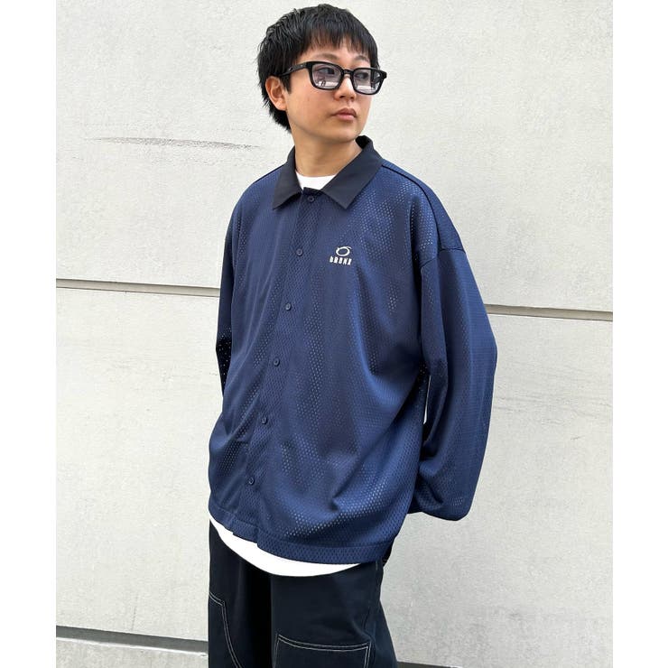 長袖シャツ メンズ プリーツ メタル装飾デザイン 2色 WHO'S WHO gallery】BXメッシュシャツ長袖[品番:PALW0003359