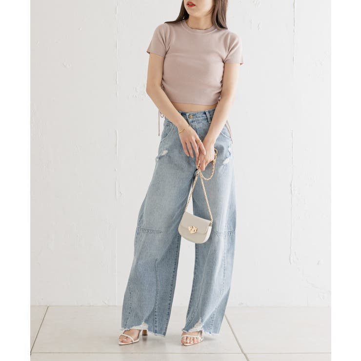 ♪新品ワコールWacoalツモリチサトデニム風パンツサイズL ♪ GYDA ジーンズ デニム デニムパンツ ミドルウエストサイドリップ