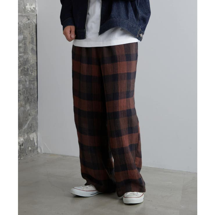 イチ※ichi タータンチェック ウールガーゼ ワイド パンツ イチ※ichi タータンチェック ウールガーゼ ワイド パンツ イチ※ichi