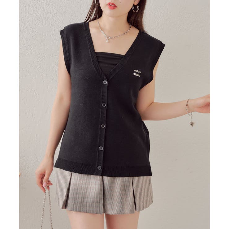 BK | 【Chico】ロゴ刺繍ルーズベスト | PAL GROUP OUTLET