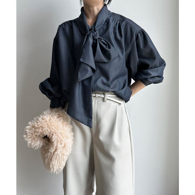 【DOUDOU】棒タイブラウス DouDou】JAPANデニム棒タイブラウス[品番：PALW0003903]｜PAL