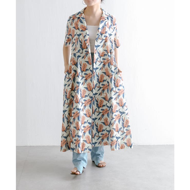 Cacco 花柄ロングシャツワンピース 花柄ロングシャツワンピース[品番