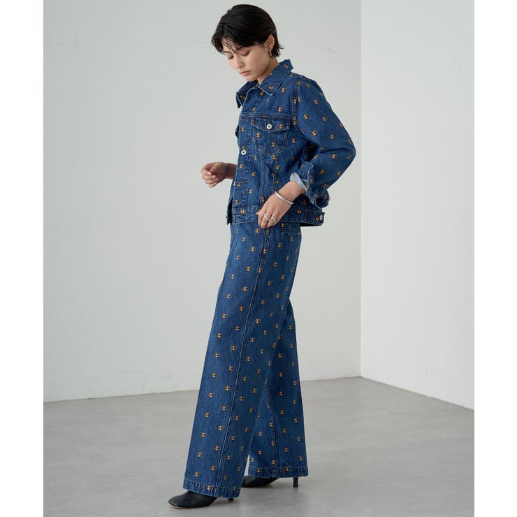Loungedress 刺繍デニムジャケット Loungedress】花柄刺繍デニムジャケット | OUTLET(アウトレット