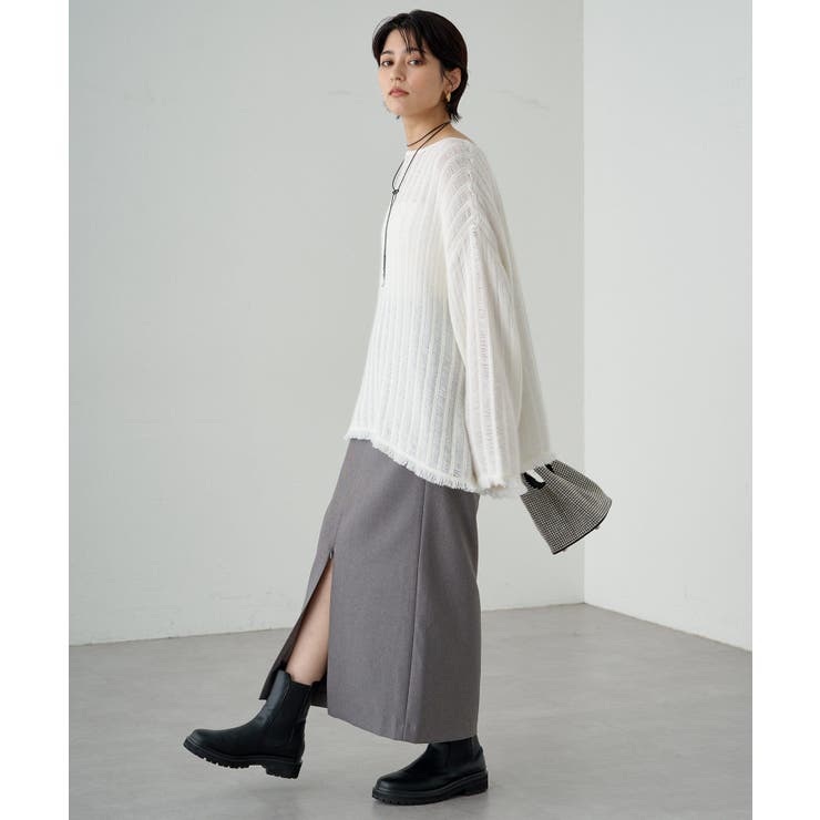 【Loungedress】ﾌﾛﾝﾄZIPﾛﾝｸﾞSK