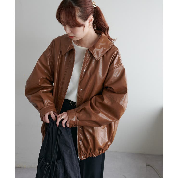 discoatレザージャケット　ブラウン Discoat】ガラスレザーボア衿ブルゾン[品番：PALW0004248]｜PAL GROUP