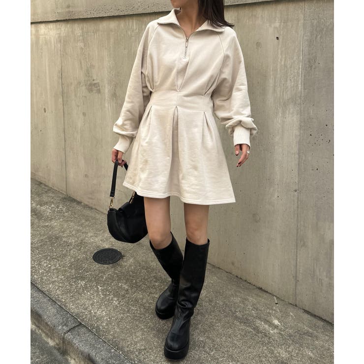 【Chico】ハーフZIPフレアスウェットミニOP | PAL GROUP OUTLET | 詳細画像1 