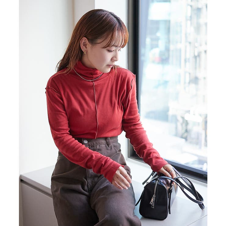 未使用タグ付！MYWEAKNESS⭐︎シアーハイ⭐︎ハイネックトップス⭐︎赤 mystic】シアーハイネックロングTシャツ[品番：PALW0004382]｜PAL