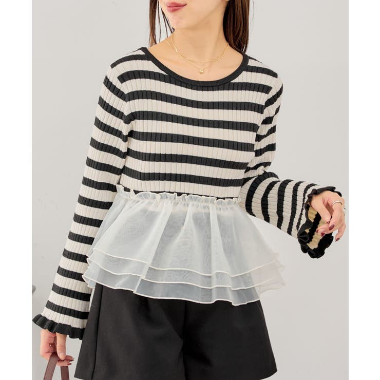 グラムリップス　ワッフルニットドッキングtops ワッフルニットラウンドトップス [C6404] - レディース