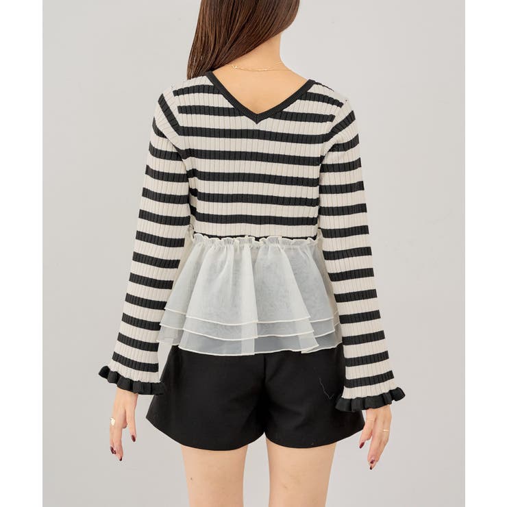 完売品　MACHATT　ボーダードッキングプルオーバー　フリル　ニット　洗える 完売品 MACHATT ボーダードッキングプルオーバー フリル ニット