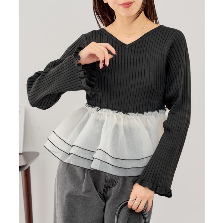 【Chico】ニットドッキングフリルトップス[品番：PALW0004412]｜PAL GROUP  OUTLET（パルグループアウトレット）のレディースファッション通販｜SHOPLIST（ショップリスト）