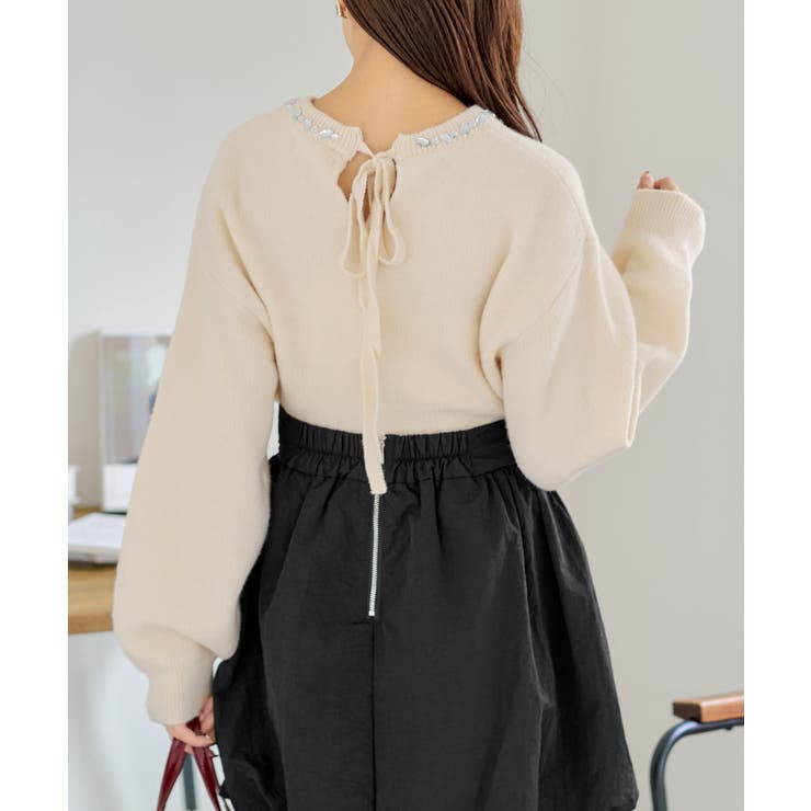 日本未入荷 Chico】リボンブローチ付き衿ビジューニット[品番：PALW0004416 トップス