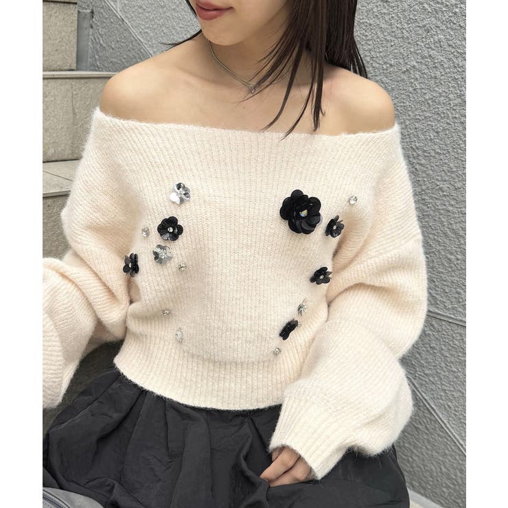 激安の Chico】フラワービジューシャギーニット[品番：PALW0004415 トップス