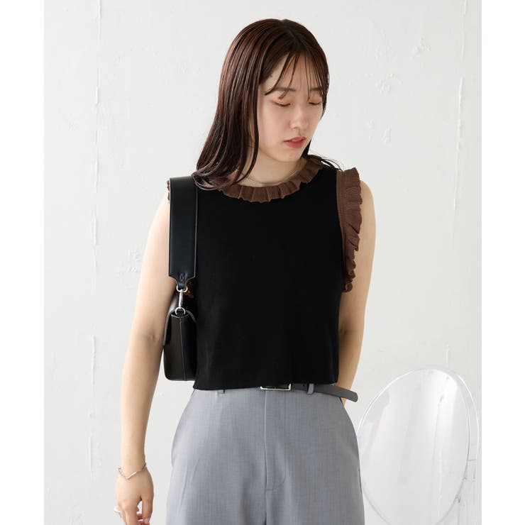 Maglia Plus マリア プラス ボリュームフリルタンクトップ SALE セール】フリルレースリブ編みタンクトップ（タンクトップ