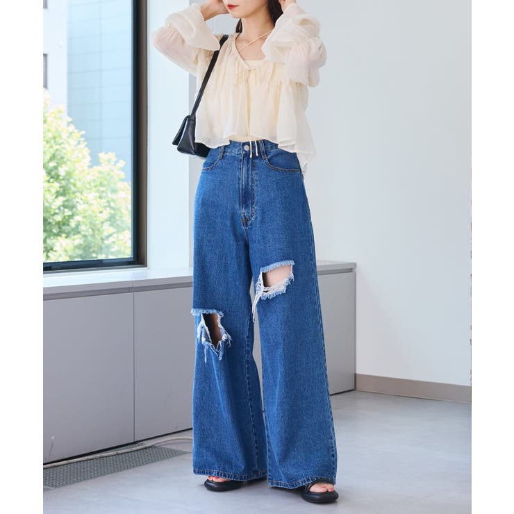 Kastane】クラッシュデニムワイドパンツ[品番：PALW0004542]｜PAL GROUP  OUTLET（パルグループアウトレット）のレディースファッション通販｜SHOPLIST（ショップリスト）