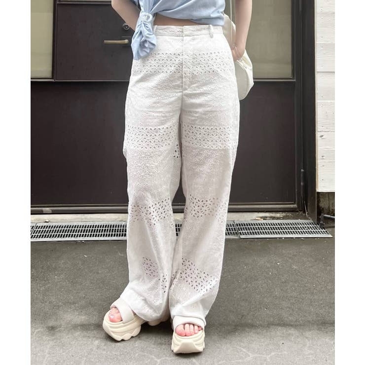専用✨ルルウィルビー　ケミカルフラワーレースパンツ　ワイドパンツ　水色　2 LOULOU WILLOUGHBY ルルウィルビー ケミカルフラワーレース