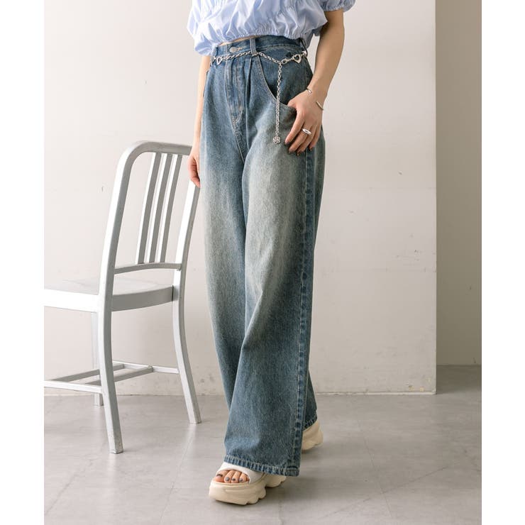 SNIDEL スナイデル タックワイドデニムパンツ ライトブルー