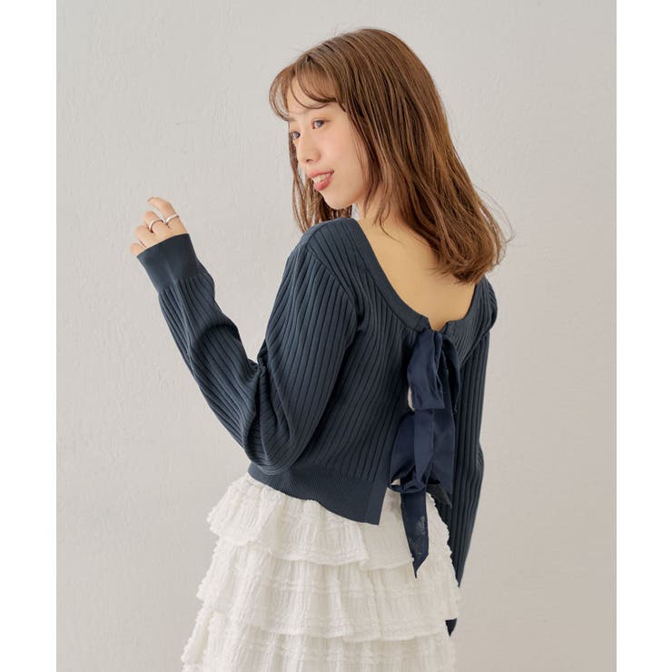 カシミヤタッチバックオープンニット バックオープン トップス