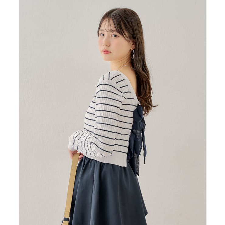 Chico】バッグ開きリボンリブニット[品番：PALW0004638]｜PAL
