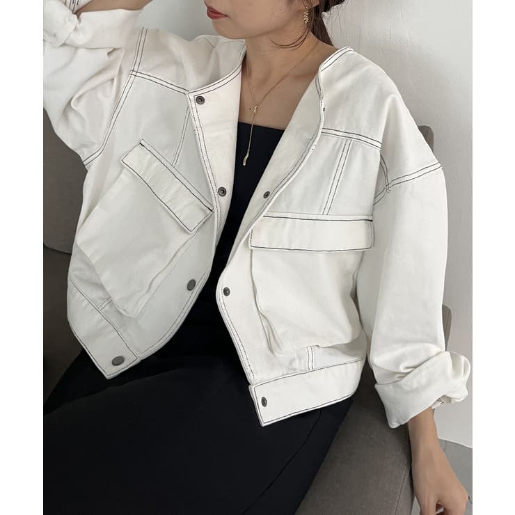【capricieux le'mage】denimノーカラージャケット CAPRICIEUX LE'MAGE】デニムノーカラーJK[品番：PALW0004693