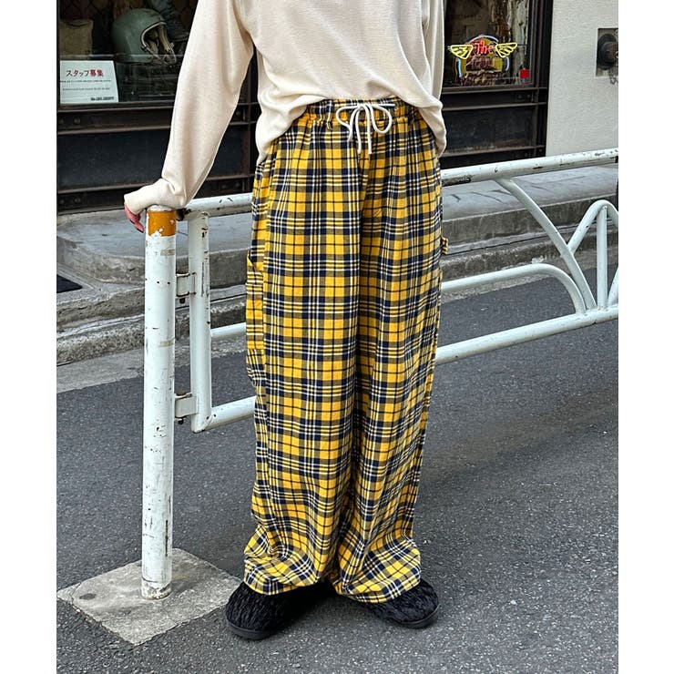 Ciaopanic】コットンチェックワイドパンツ[品番：PALW0004763