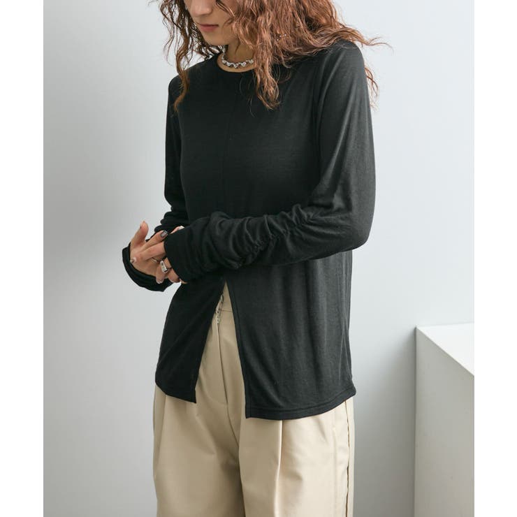 BLK | 【mystic】袖ギャザーシアーカットソー | PAL GROUP OUTLET