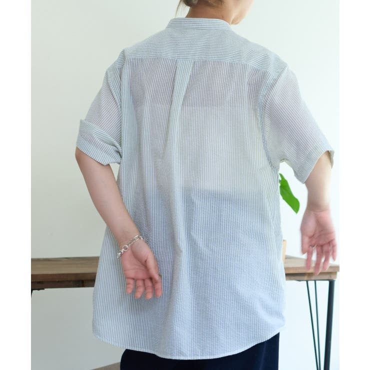 CIAOPANIC TYPY】GEVACOシアサッカーバンドカラーシャツ[品番 CIAOPANIC TYPY】GEVACOシアサッカーバンドカラーシャツ[品番