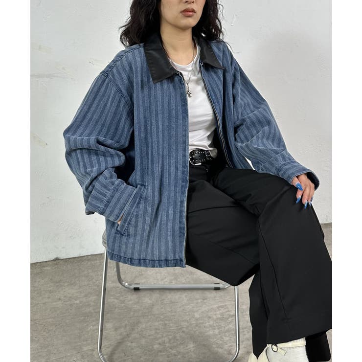 WHO'S WHO gallery】ストライプデニムジップジャケット[品番 WHO'S WHO gallery】ストライプデニムジップジャケット[品番