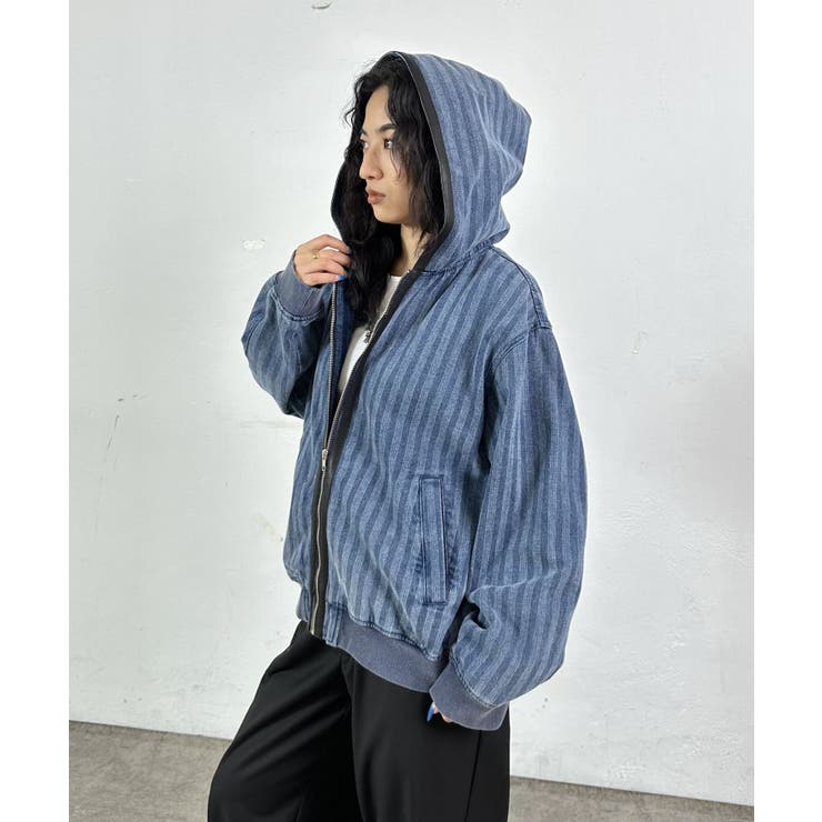 WHO'S WHO gallery】ストライプデニムフードブルゾン[品番