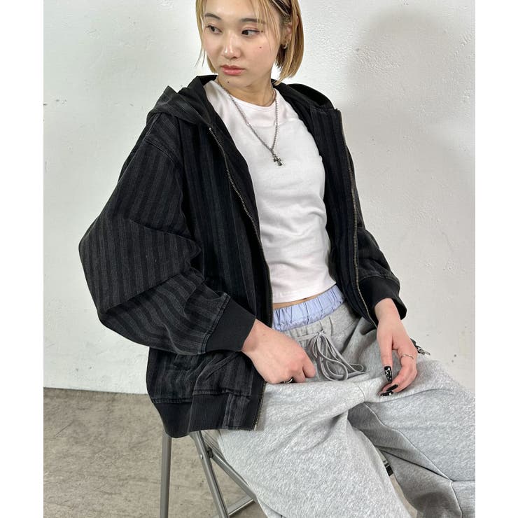 WHO'S WHO gallery】ストライプデニムフードブルゾン[品番