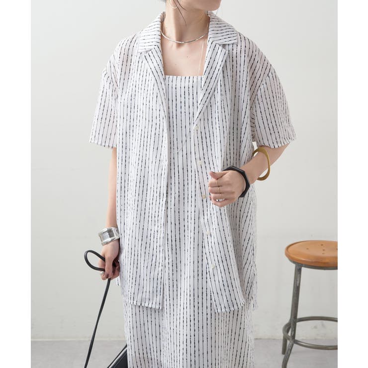 新品 未使用 タグ付き Omekashi 長袖シャツ ストライプ柄 おめかし GEMEDA ブラウス シャツ ストライプシャツ ネクタイ付き