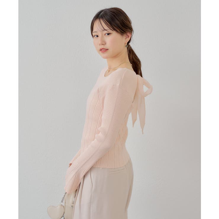 PAL GROUP OUTLET - 【ピンクベージュ】【Chico】バック開きリボンニット PAL GROUP OUTLET｜【Chico】バック開きリボンニット | Rakuten