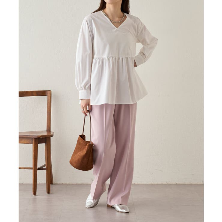 美品 SHENERY シアーペプラムブラウス Ｖネック チュニック丈 ピンク 美品 SHENERY シアーペプラムブラウス Vネック チュニック丈