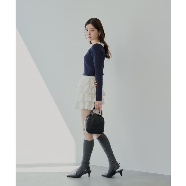 フリルキャミドッキングニット セール】【 2color 】レースフリルドッキングリブニットキャミ
