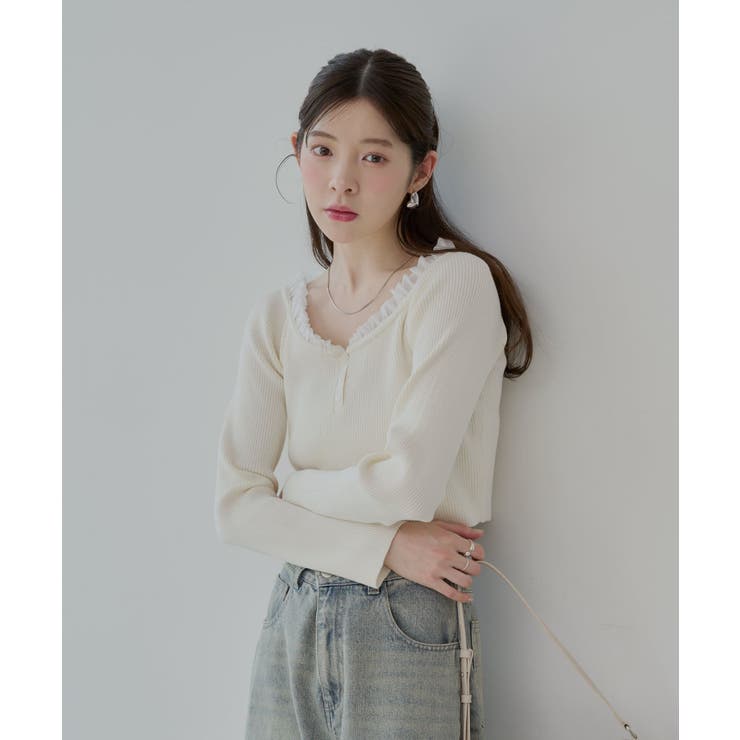 Chico】フリルドッキングヘンリーニット[品番：PALW0005273]｜PAL