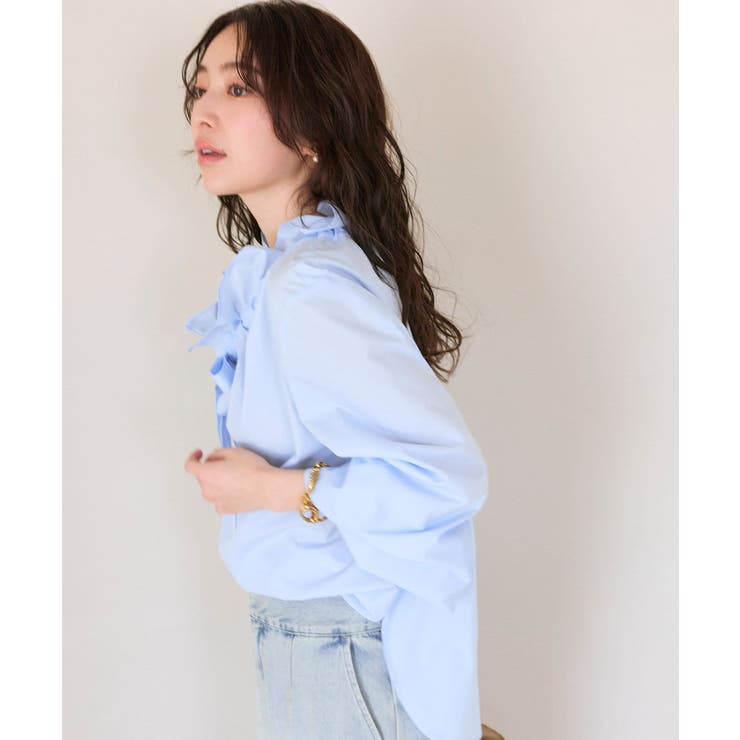 【早い者勝ち】 ラブティックボンボン　フリルカラーリボンブラウス　サックスブルー La boutique BonBon】フリルカラーリボンBL[品番：PALW0005331