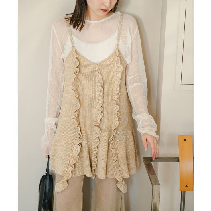 00s LIZLISA レース編み 肩リボンフリルニットキャミワンピ 姫カジ ワンピース ｜ LIZ LISA（リズリサ）公式通販 ｜ Tokyo Kawaii Life