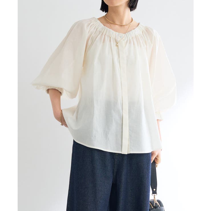 ［きなこ］Acka ギャザーオフショルダーブラウス AMERICAN HOLIC｜イージーケアオフショルダーギャザーブラウス