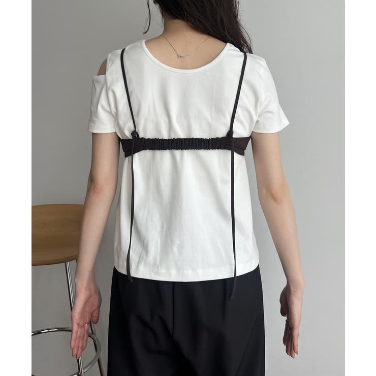 新品　カプリシューレマージュ　ビスチェSETアシメTシャツ（グレー&ブラック）F 新品 CAPRICIEUX LE'MAGE ビスチェSETアシメTシャツ グレー