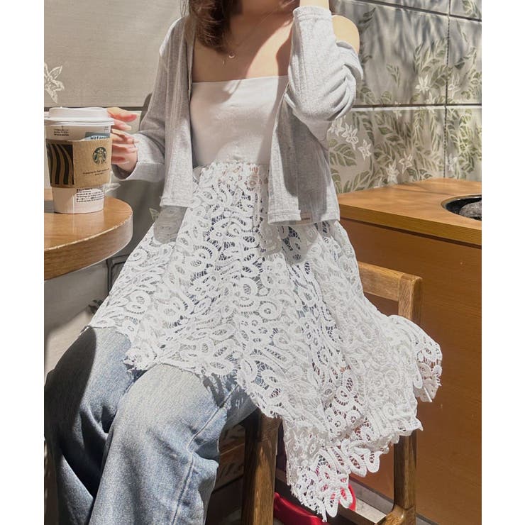 APIECE APART アローズ取扱ポンポン付きチュニック コカ coca エンボスボーダーフレアタンクチュニック （Charcoal