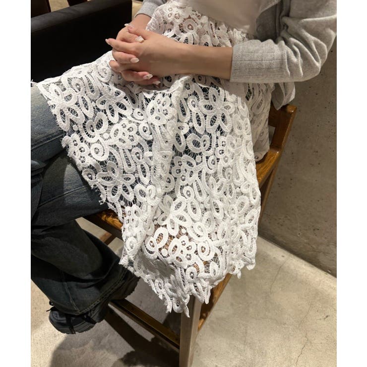 リズリサ　ブラウン レース編み チュニック未使用タグ付き 大きいサイズ】幾何フラワー切り替えデザインチュニック /洗える