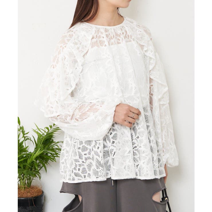 WHT | 【RAY CASSIN】肩あきレースフリルブラウス | PAL GROUP OUTLET