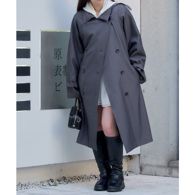 Ray Cassin ロングコートシンプル　おしゃれ　レディース　ブラック RAY CASSIN（レイカズン）の「2wayカラータブ付きロングコート