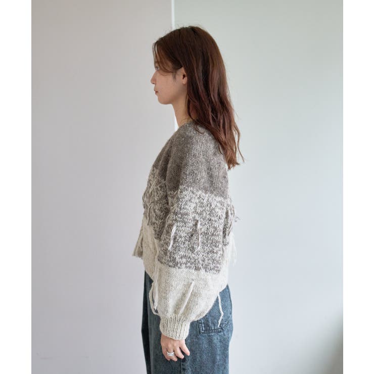 KASTANE★フリンジニットカーディガン★w セール】フリンジハンドニットカーディガン（ニット/セーター